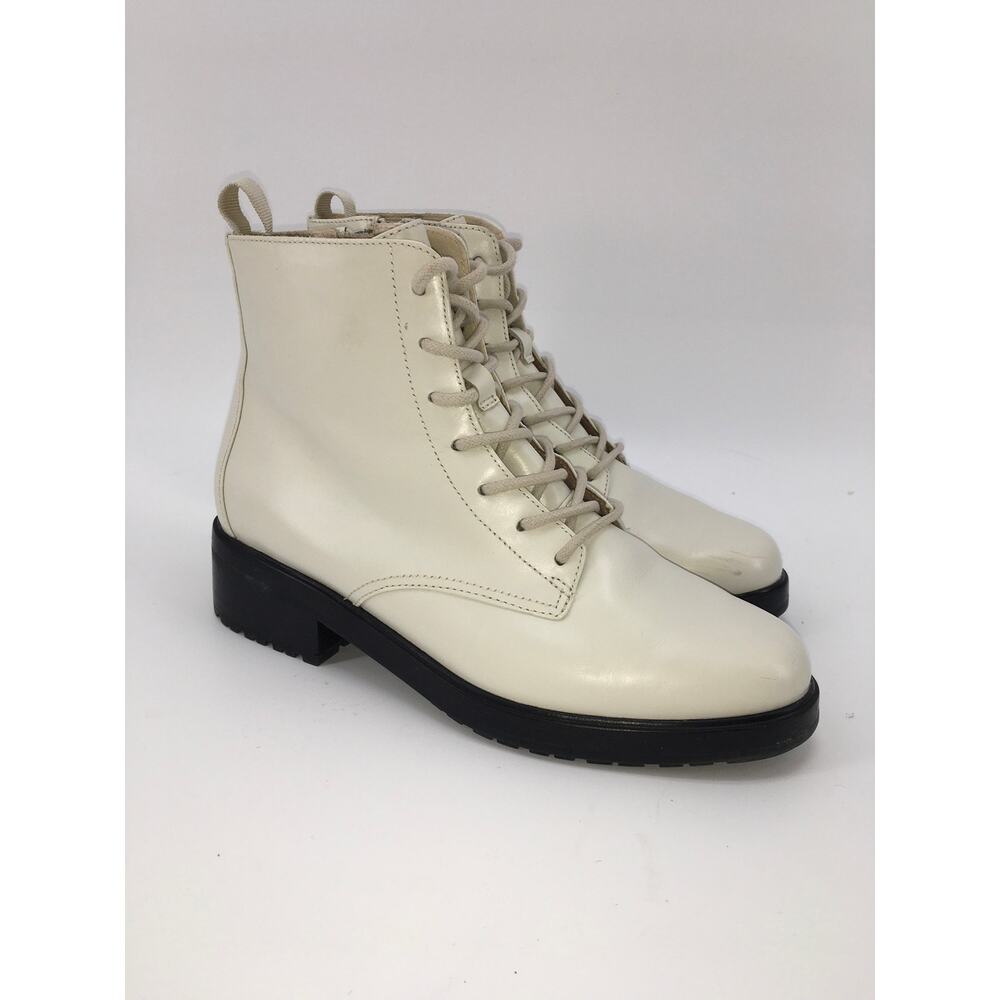 Everlane Modern Utility Leather Lace Up Boot White Womens 6 Scandi Modern Combat